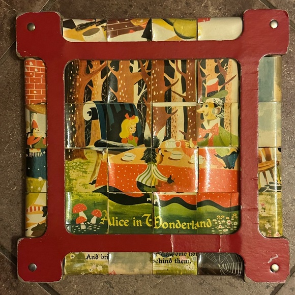 1951 Weave-O-Gram Slide Puzzle Fairy Tales Vintage Toy Alice In Wonderland Rare